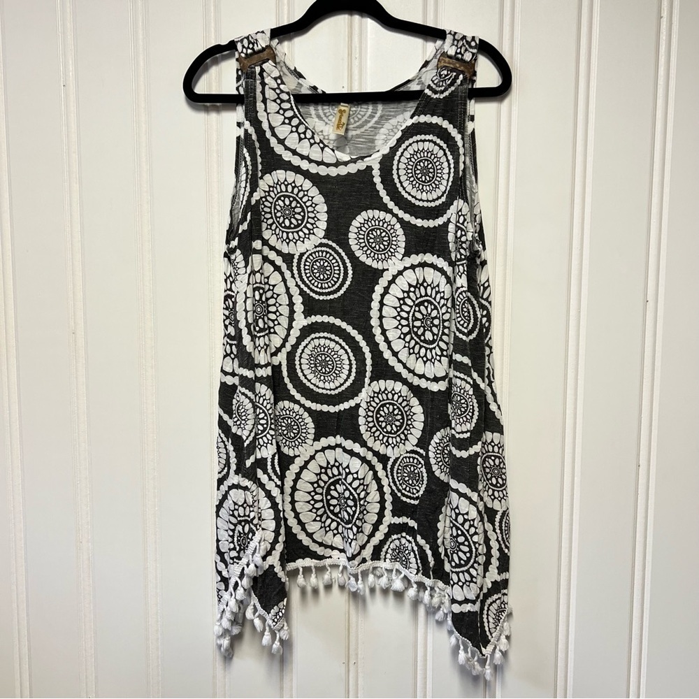 Shoreline Boho Tunic Tank Top Tassel Hem Beach Cover Up L XL